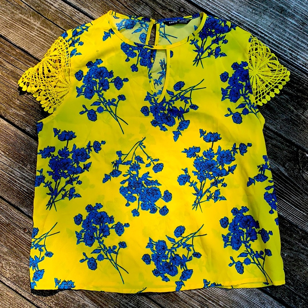 Yellow Floral Shein Blouse